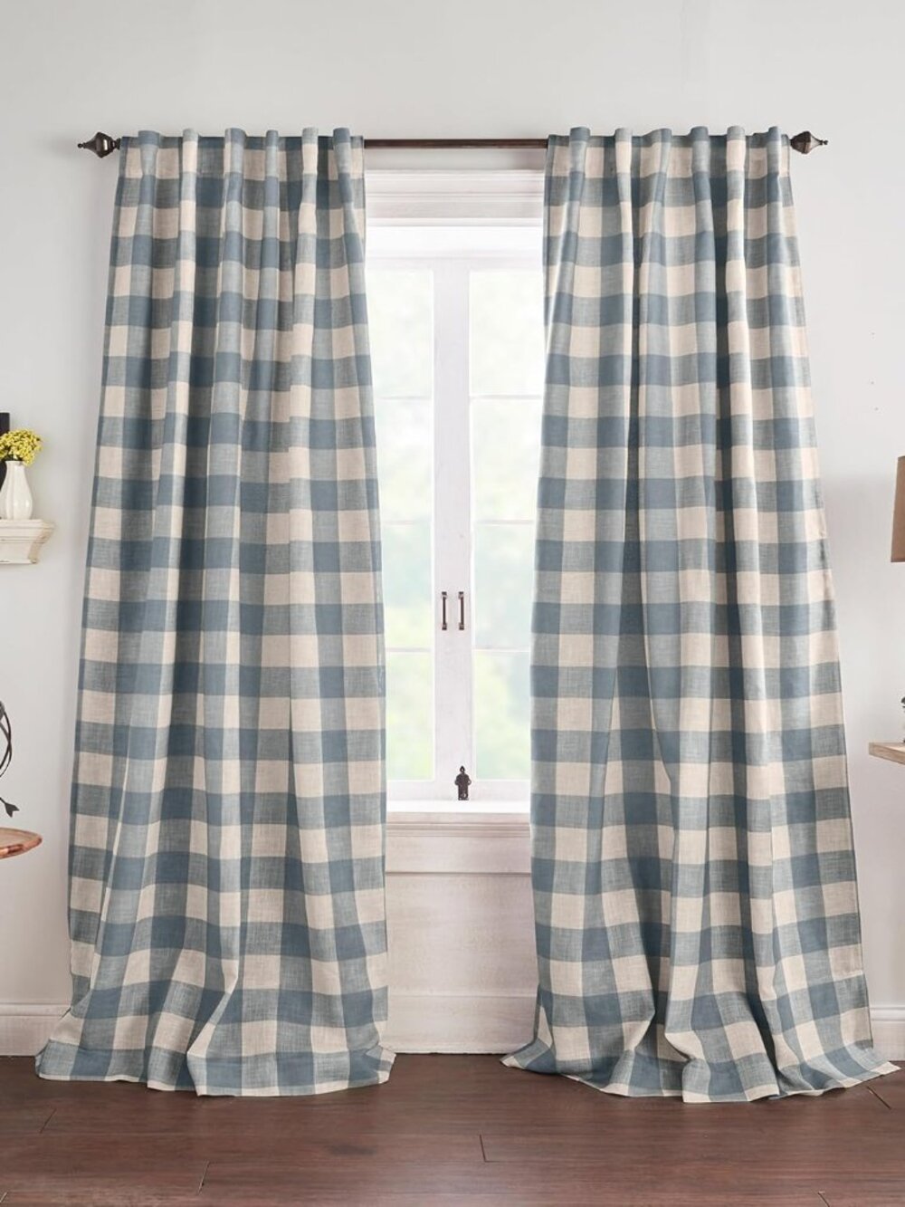 Grainger Buffalo Check Blackout Window Curtain, Chambray - 52" W x 84" L
